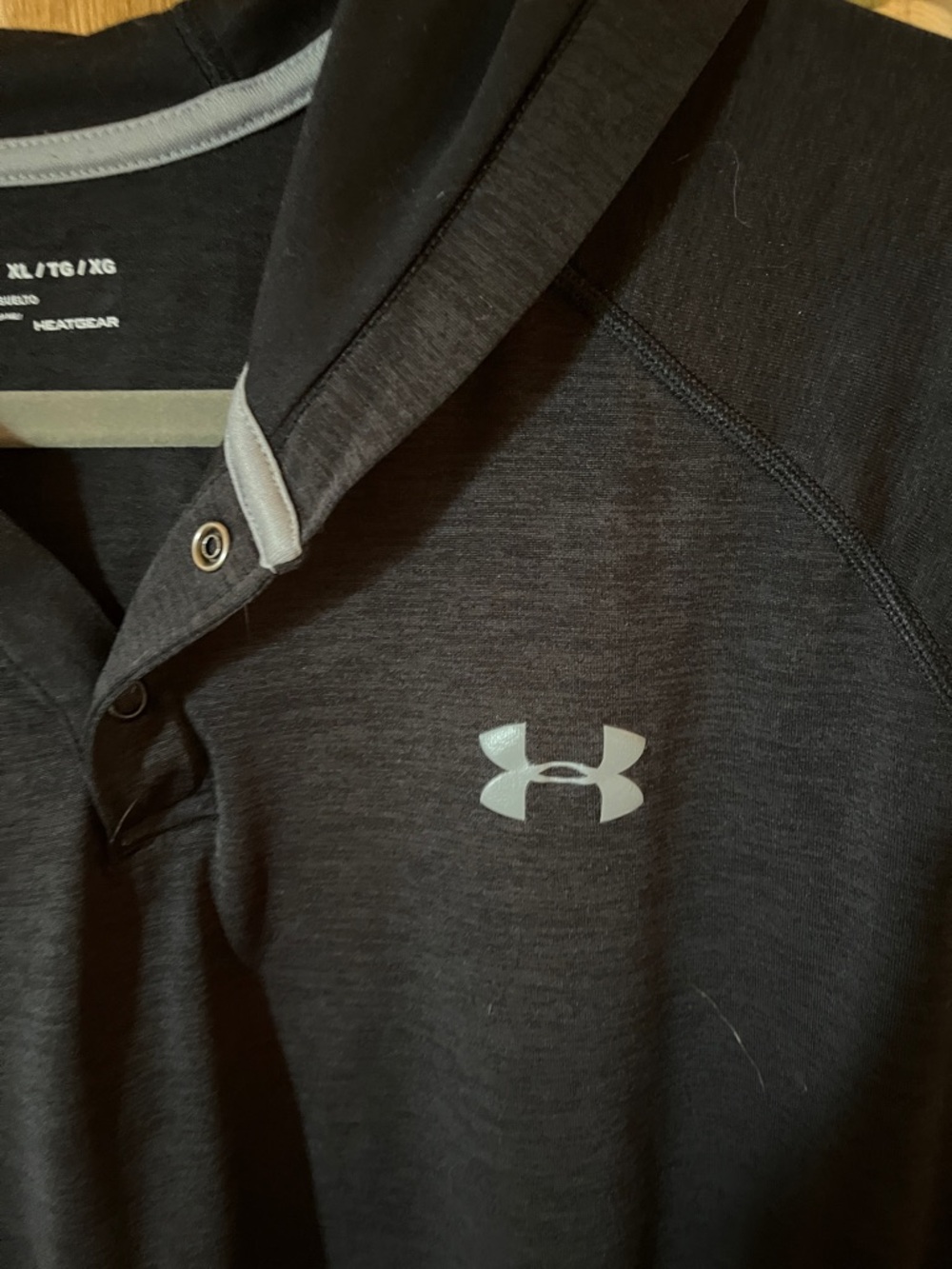 Under Armour Men’s Black Hooded Pullover with Gray Logo - Picture 3 of 5